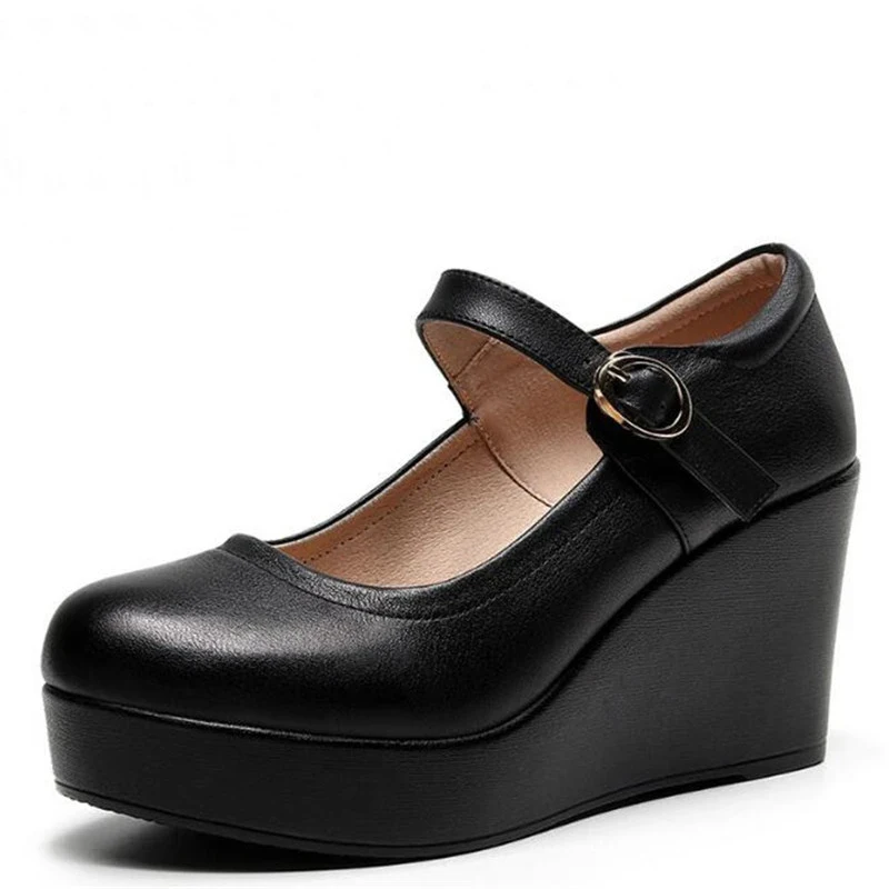 New Genuine Leather Thick Sole Platform Shoes Wedges Increase Shoes Wedges Pumps Small Plus Size High Heels 6 / 8 / 11.5 CM