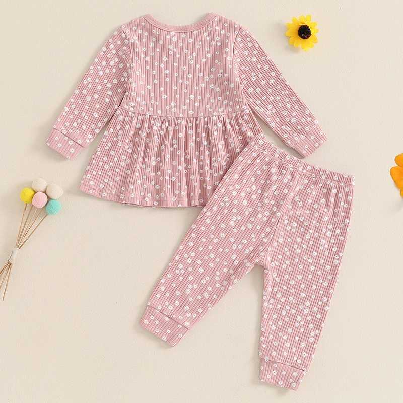 Clothing Sets 2024-05-29 Lioraitiin 1-5Y Toddler Girl Fall Outfits Floral Print Crew Neck Long Sleeve Tops Elastic Waist Long Pants 2Pcs Set
