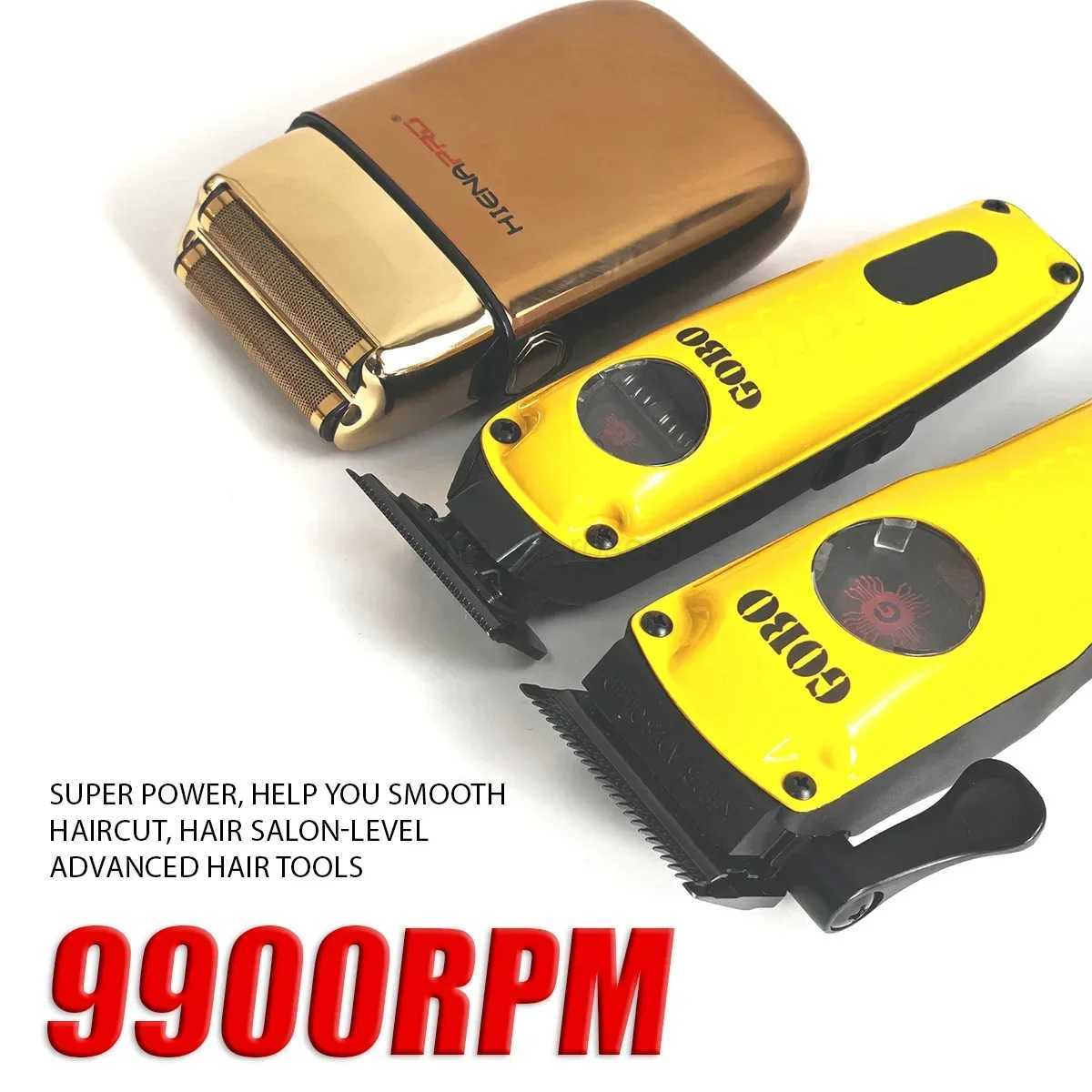 GOBO 3pcs 9900RPM 15M Set Professional Hair Clipper Magnetic Motor Barber Cutting Machine DLC Trimmer With Charger Stand M241223