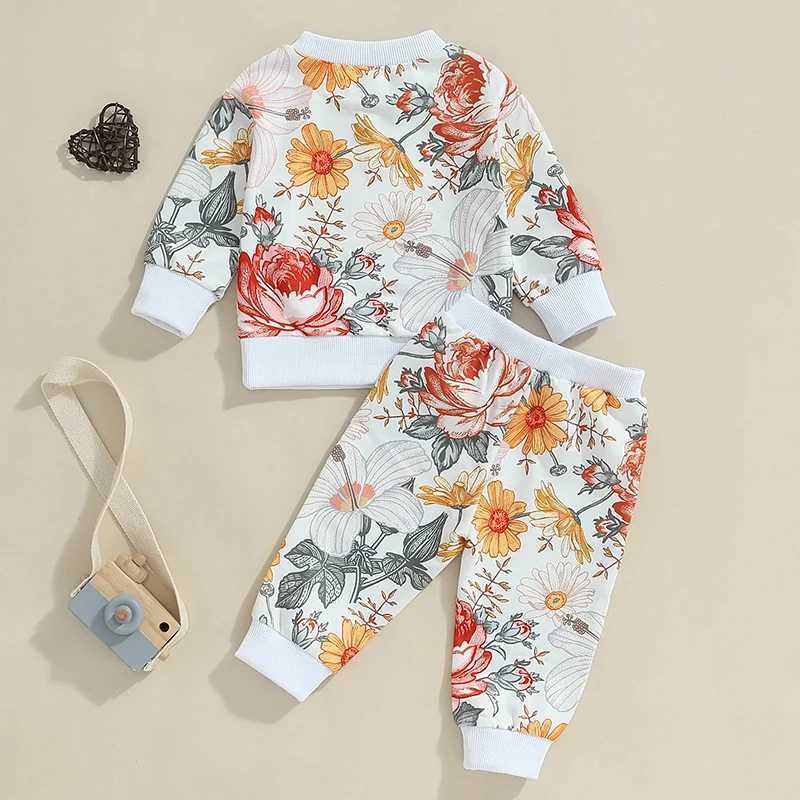 Clothing Sets 2024-05-23 Lioraitiin Toddler Girls Fall Outfits Floral Print Long Sleeve Sweatshirt and Elastic Sweatpants Set Baby Clothes