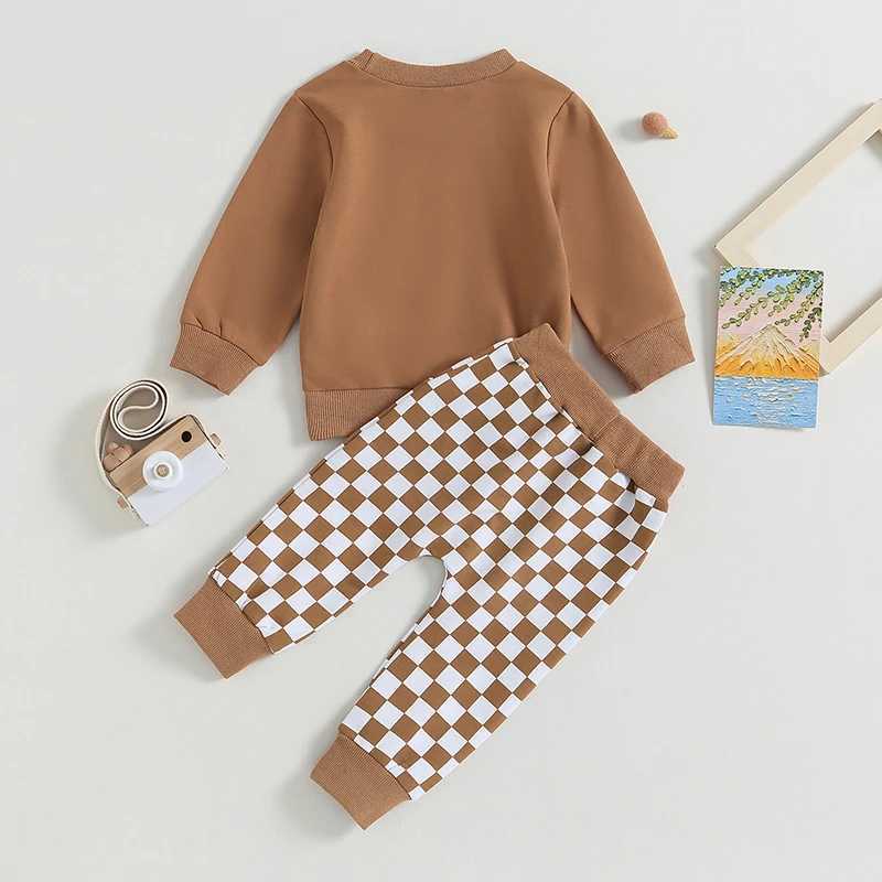 Clothing Sets Lioraitiin 0-3Y Toddler Baby Boys Clothes Sets Long Sleeve Sweatshirt Tops and Checkerboard Print Drstring Pants Tracksuit Set