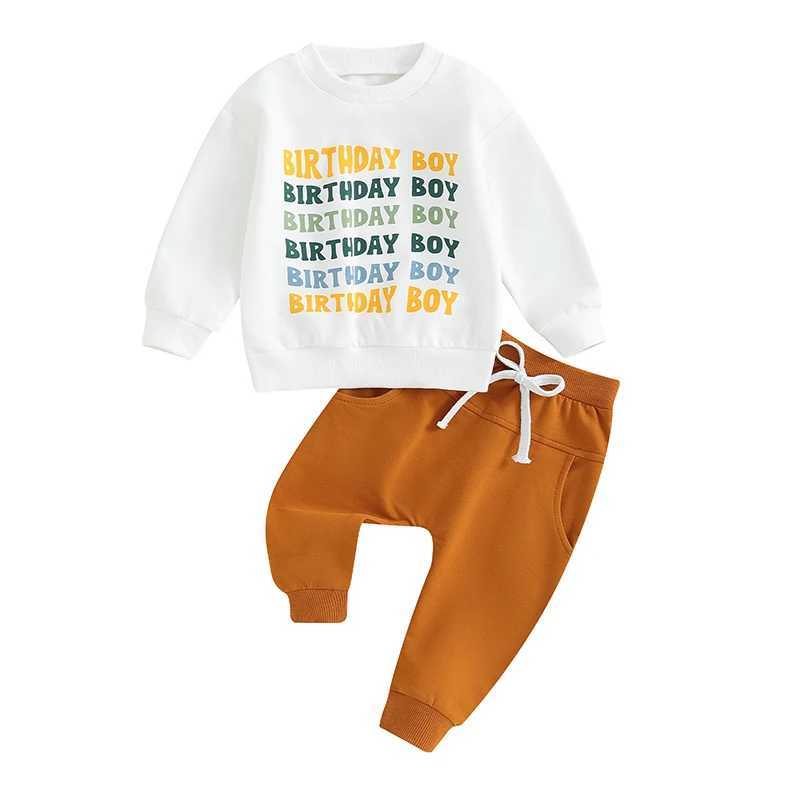 Clothing Sets 2023-09-07 Lioraitiin 0-3Y Toddler Boys Birthday Outfits Letter Print Long Sleeve Sweatshirts Solid Color Long Pants Clothes Set