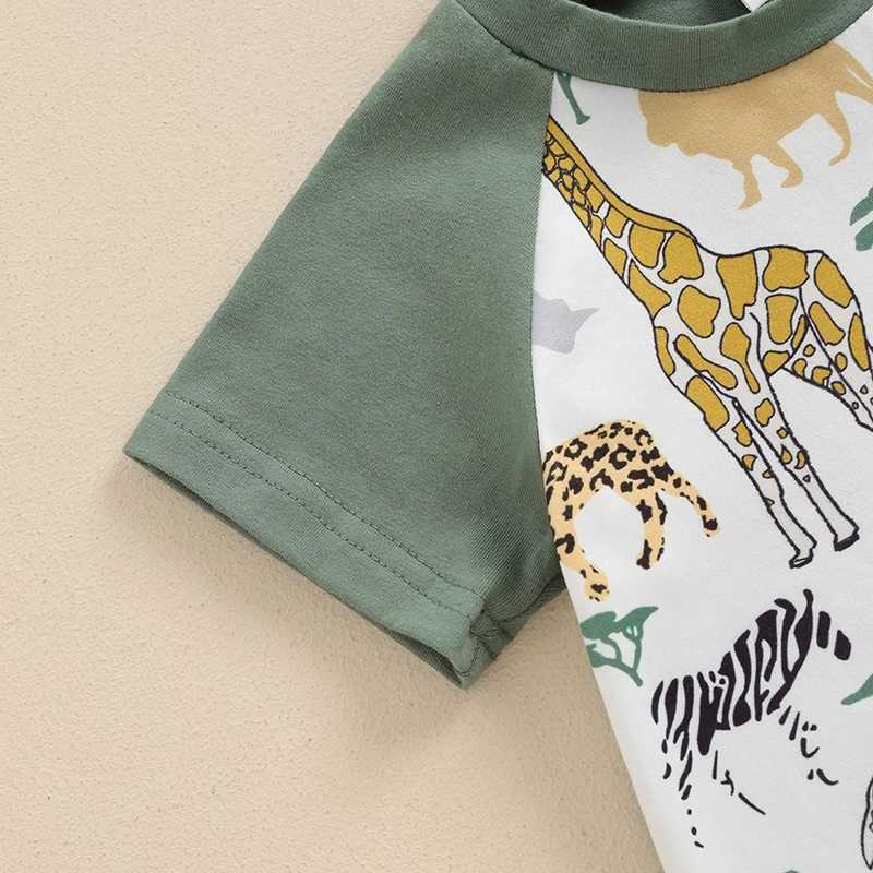 Clothing Sets 2024-04-10 Lioraitiin Baby Boys Summer Outfits Animal Print Short Sleeves T-Shirt and Elastic Shorts Set Vacation Clothes Set