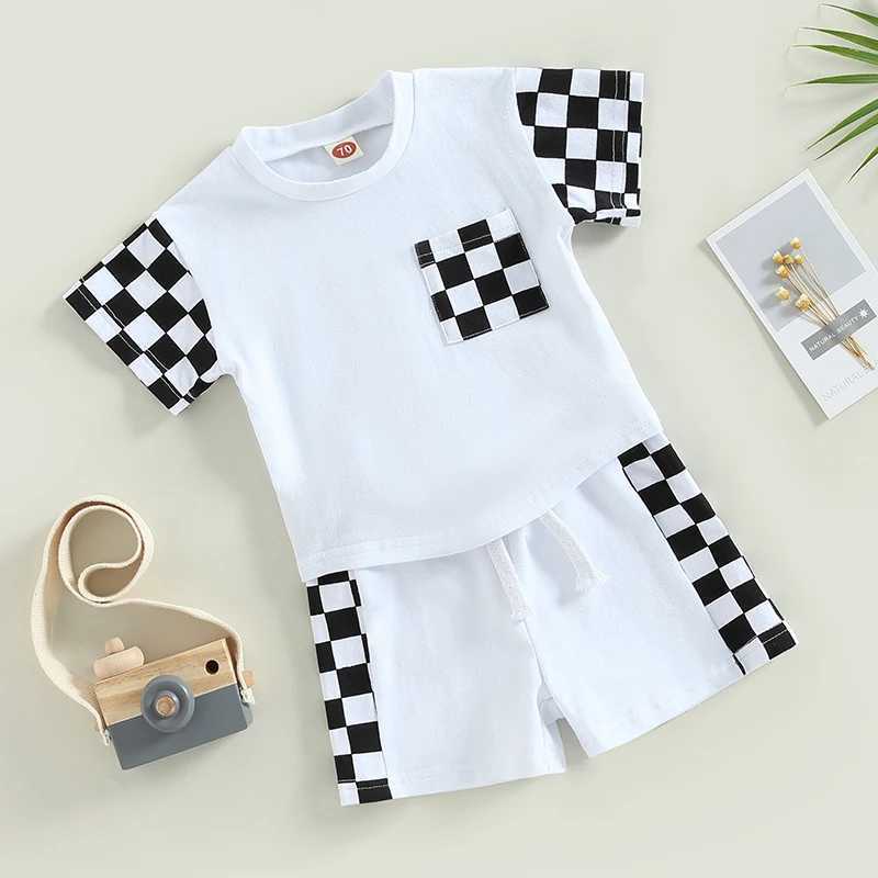 Clothing Sets 2023-02-13 Lioraitiin 0-3Years Toddler Baby Boy 2Pcs Summer Clothes Suits Plaid Patchwork Short Sleeve Crew Neck T-Shirts Shorts
