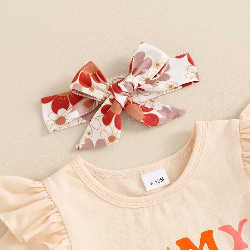 Clothing Sets 2024-03-13 Lioraitiin 6M-4Y Kid Girls Summer 3PCS Pants Sets Short Sleeve Letter Print Tops Floral Flared Pants Headband Sets