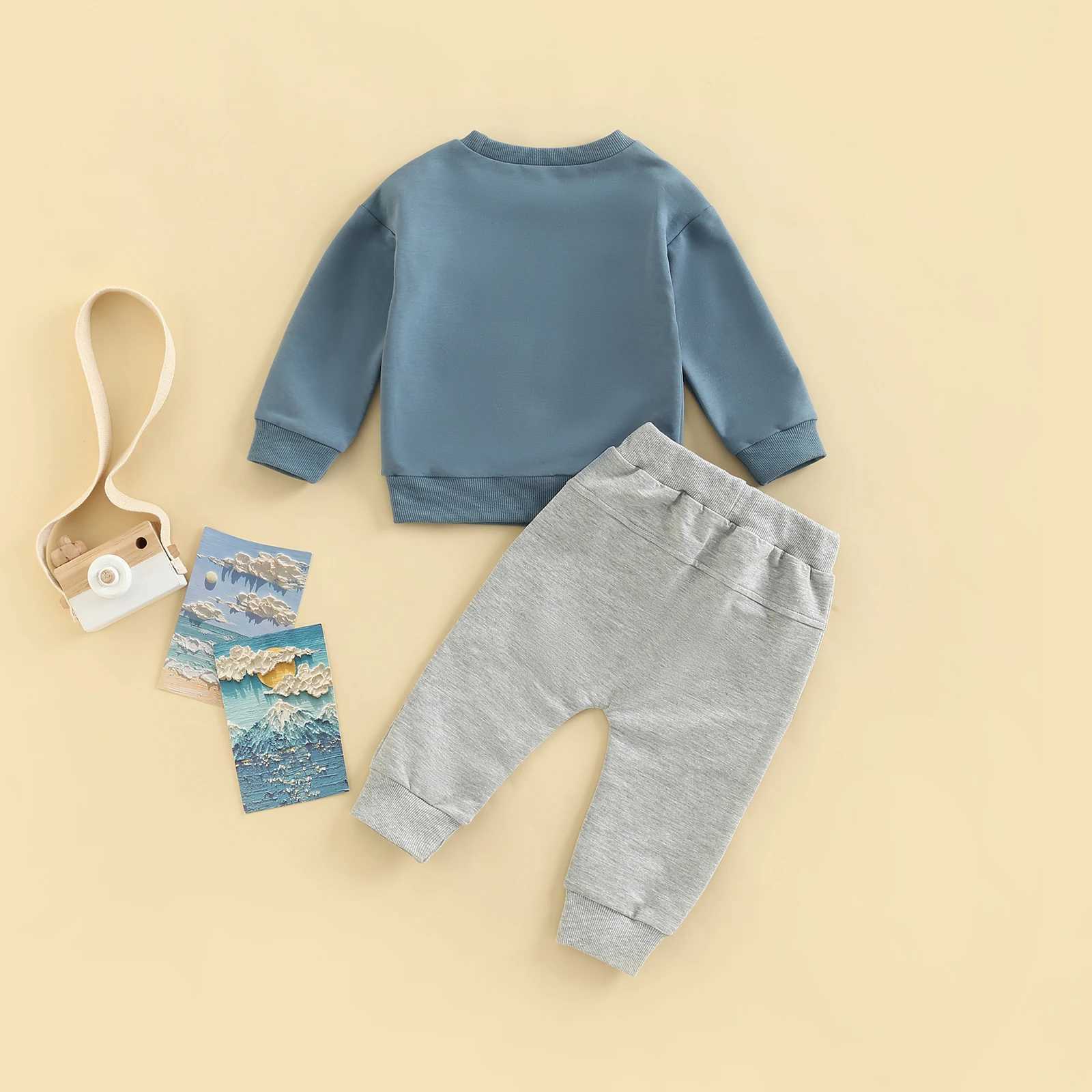 Clothing Sets 2022-08-18 Lioraitiin 0-3Years Toddler Baby Boys Letter Print Round Neck Long Sleeve Tops Tie-Up Long Pants 2Pcs Outfit