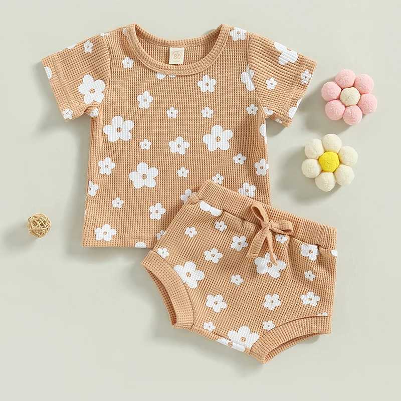Clothing Sets 2023-02-11 Lioraitiin 0-18M Infant Baby Girl 2Pcs Summer Outfits Short Sleeve Waffle Knit Floral T-shirt Shorts Set