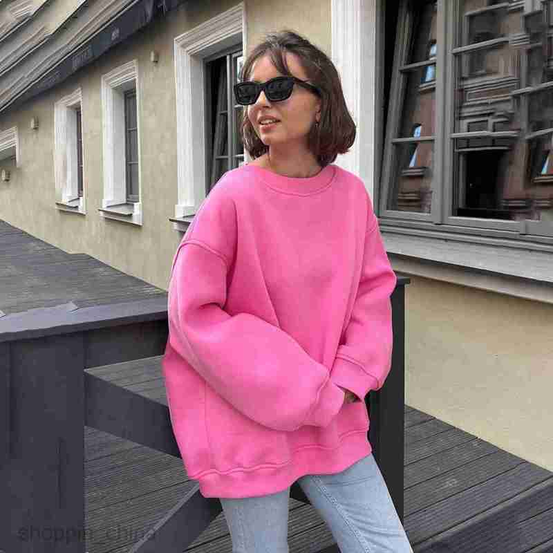 Women Hoodies Sweatshirts Round neck loose fit women's autumn and winter street solid color Oversize fleece pullover hoodie Woman jogging suit