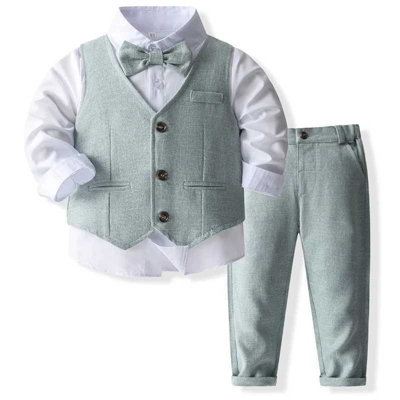 Clothing Sets 2023-09-05 Lioraitiin 1-6Y Kid Boys Clothes Sets Gentleman Christmas Long Sleeve Lapel Collar Button Up Vest Solid Color Sets
