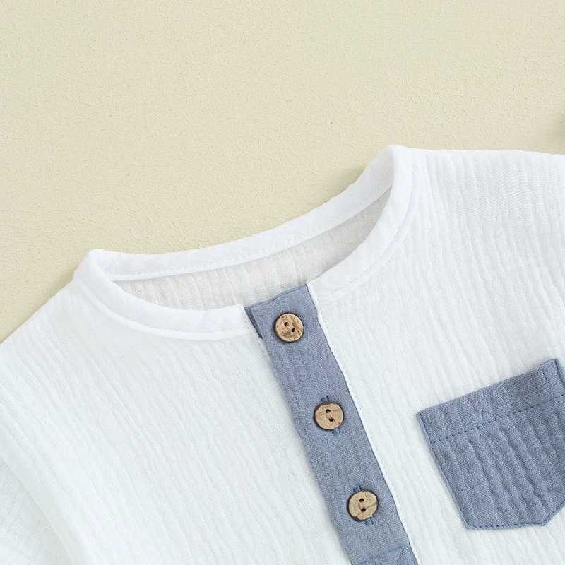 Clothing Sets Cotton Linen Kids Clothes Outfit Summer Boy Clothing Sets Short Sleeve Round Neck Pocket Tops Shorts Children Clothing 0-3 Years