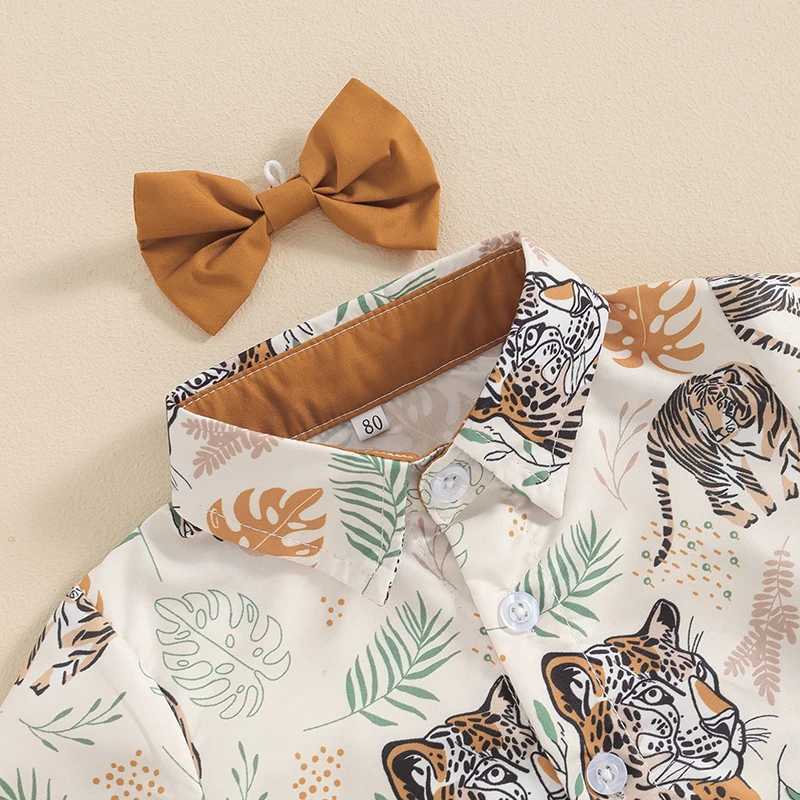 Clothing Sets Kids Clothes Outfit Summer Boy Clothing Sets Short Sleeve Leaves Deer Tiger Print Shirt Shorts Children Clothing 6M-4Y
