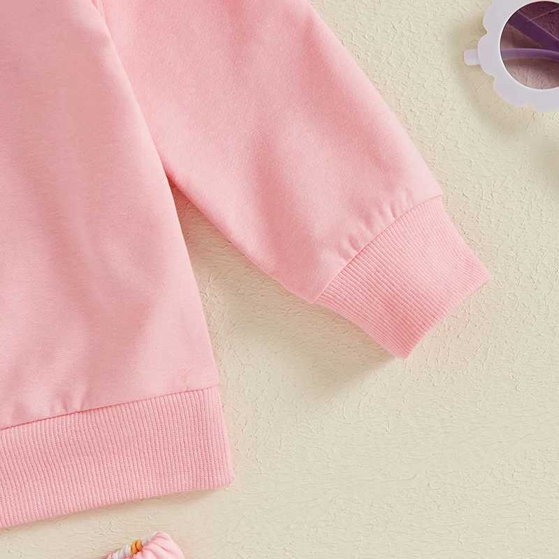 Clothing Sets 2024-05-29 Lioraitiin Little Girls 2PCS Fall Outfits Flying Sleeve Solid Color Pullover Tops Floral Flared Pants Sets