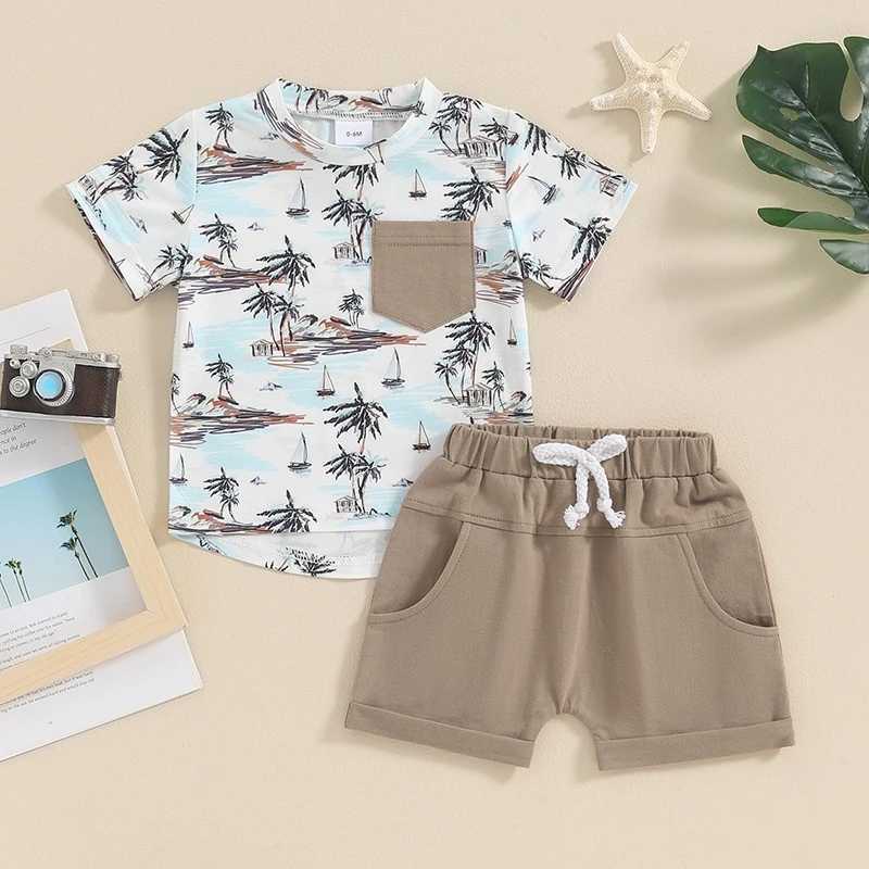 Clothing Sets Toddler Baby Boys Summer Outfits Beach Style Tree Print Short Sleeve T-Shirts Tops Elastic Waist Shorts 2Pcs Clothes Set