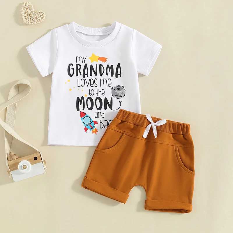 Clothing Sets 2024-04-03 lioraitiin Toddler Boys Summer Outfit Letter Rocket Print Short Sleeve T-Shirts Tops Elastic Waist Shorts Clothes Set