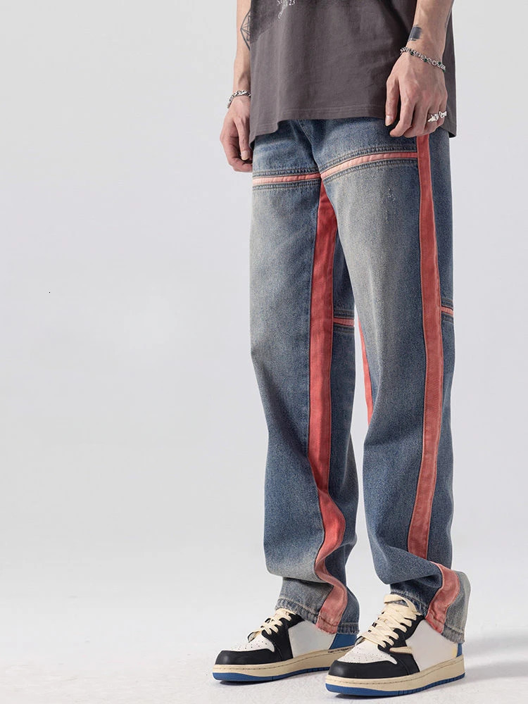 Straight Man Cowboy Pants Spliced Punk Trousers Aesthetic Jeans for Men Spring Autumn Soft Streetwear Harajuku Y 2k Vintage Y2k 240708