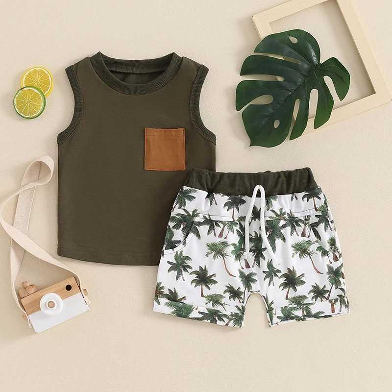 Clothing Sets 2024-04-03 Lioraitiin Toddler Baby Boys Summer Shorts Sets Sleeveless Tank Tops and Tropical Tree Print Shorts Sets