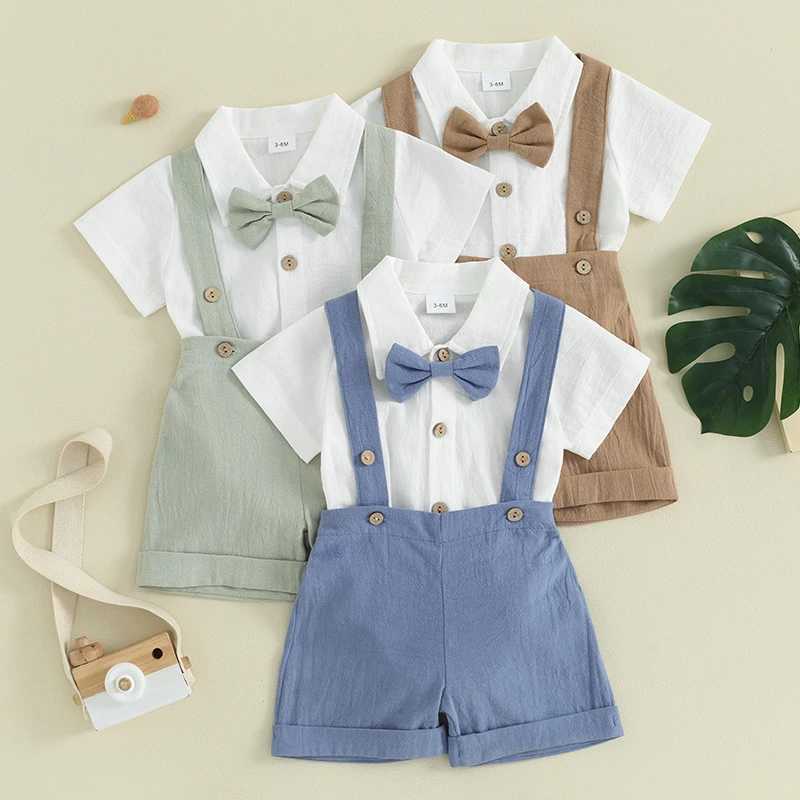 Clothing Sets Baby Boy Gentleman Outfit Clothes Solid Color Short Sleeves Romper with Bow Tie and Overalls Shorts Set for Formal Wear