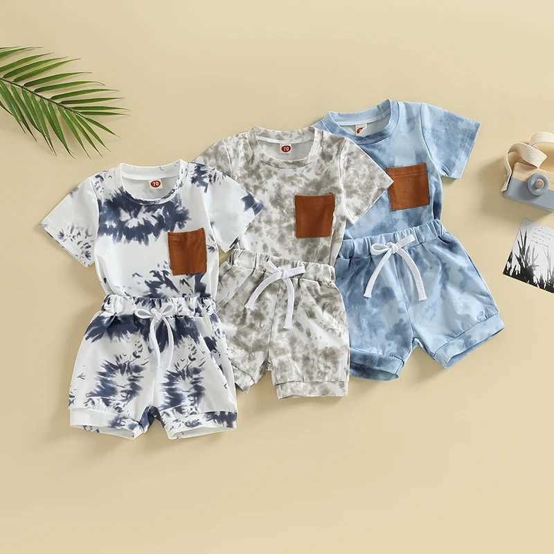 Clothing Sets 2023-04-06 Lioraitiin 0-3Years Baby Boys 2Pcs Summer Shorts Set Tie-dye Print Short Sleeve Crew Neck T-shirt Shorts Outfit