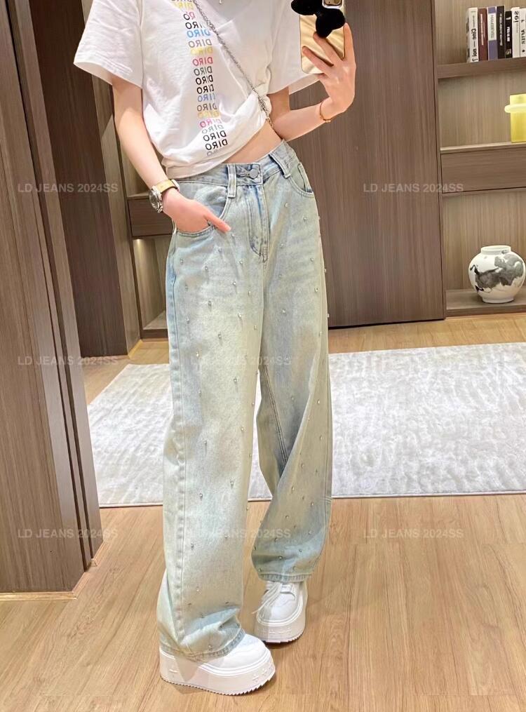 24ss Designer Women Jeans Brand Clothing Summer Pants Fashion letter jacquard Logo Decoration Ladies Trousers Girl Casual jeans jul 04