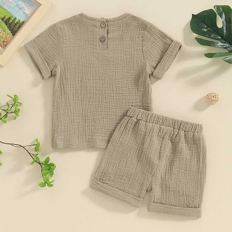 Clothing Sets Newborn Baby Boys Summer Clothes Sets Solid Cotton Linen Pocket Short Sleeve T-shirts+Button Pocket Shorts Beach Casual Outfits