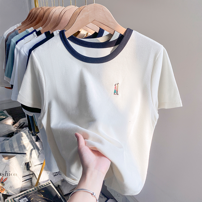 Design sense niche short sleeved women's summer 2022 new embroidered texture T-shirt waffle top