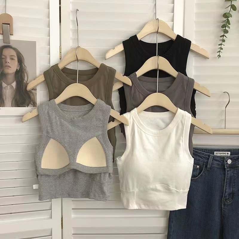 Camisole vest, beautiful back women in summer, can be worn inner or an outer layer bra as a sole. Sleeveless T-shirt with chest pad for sports