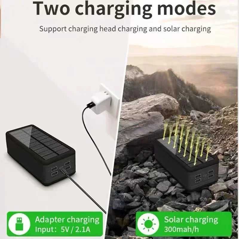 100000mAh Solar Power Bank Mobile Phone Wireless Charging Large Capacity External Battery Fast Charging For Travel And CampingM240715