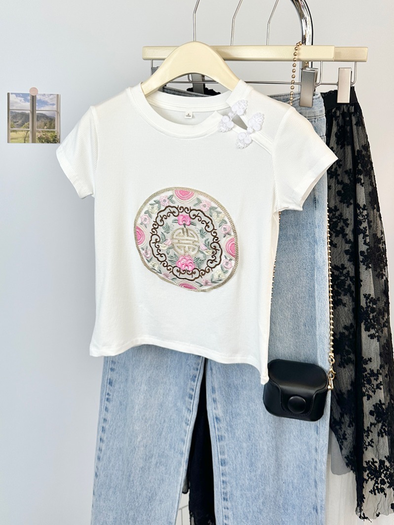 Womens Designer t shirts For Women t shirt With Letter And Dot Fashion Embroidered letters Summer Short Sleeved Top Tee Woman Clothing