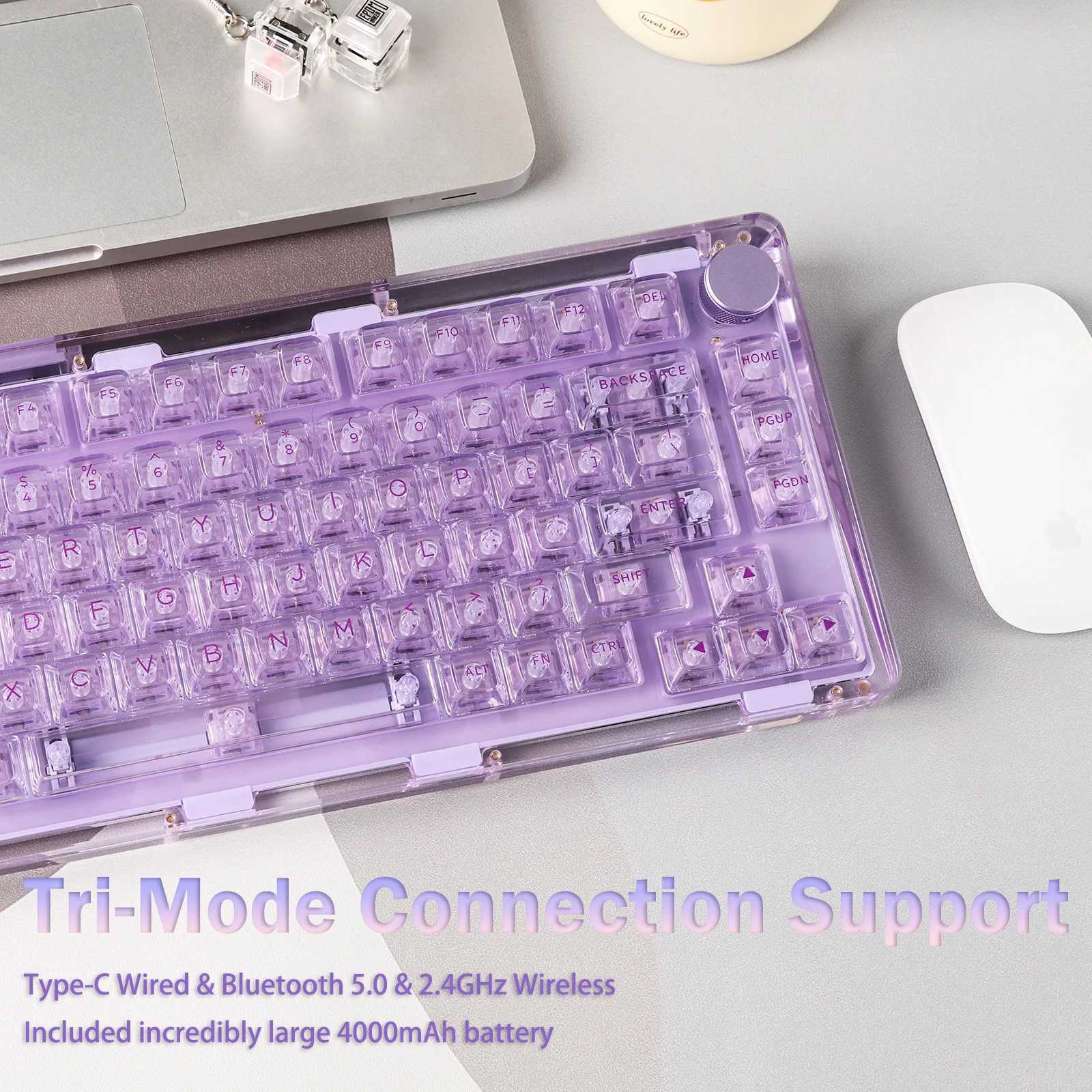 KiiBOOM Phantom 81 V2 Upgraded Crystal Gasket-Mounted USB-C Wired/Bluetooth5.0/2.4GHz Wireless Hot-Swappable Mechanical KeyboardM240715