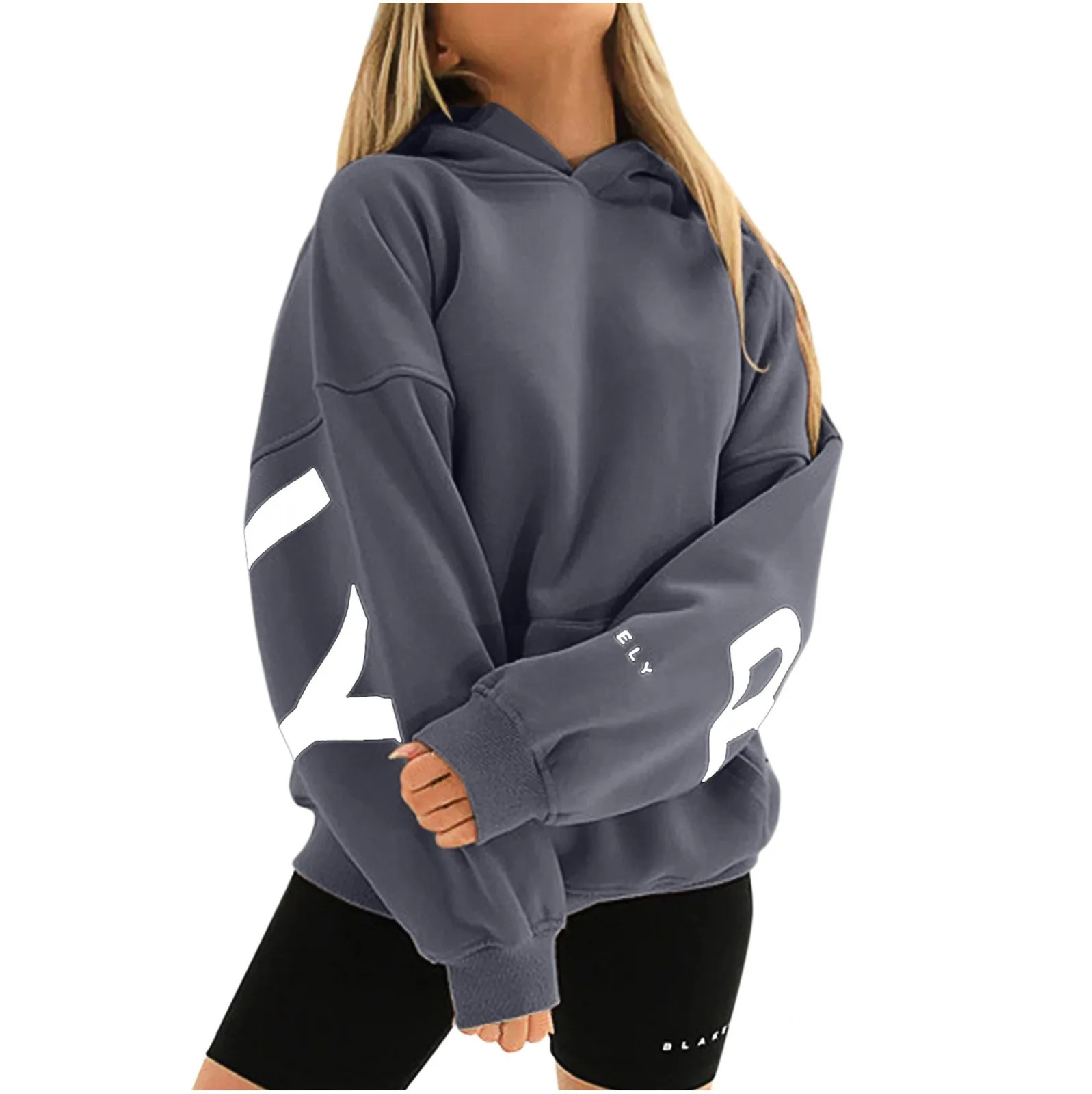 2024 Fashiona Female ClotheS Letter Print Loose Pullover Hooded Sweatshirt Tops 240713