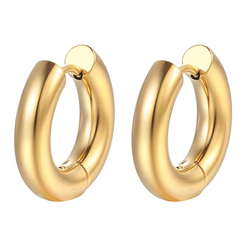 Non Tarnish 18k Gold Hoop Earrings Designer Jewelry Chunky Stainless Steel Circle Earring for Women Men Gift Street Dance Fashion Hiphop Fine Jewelry