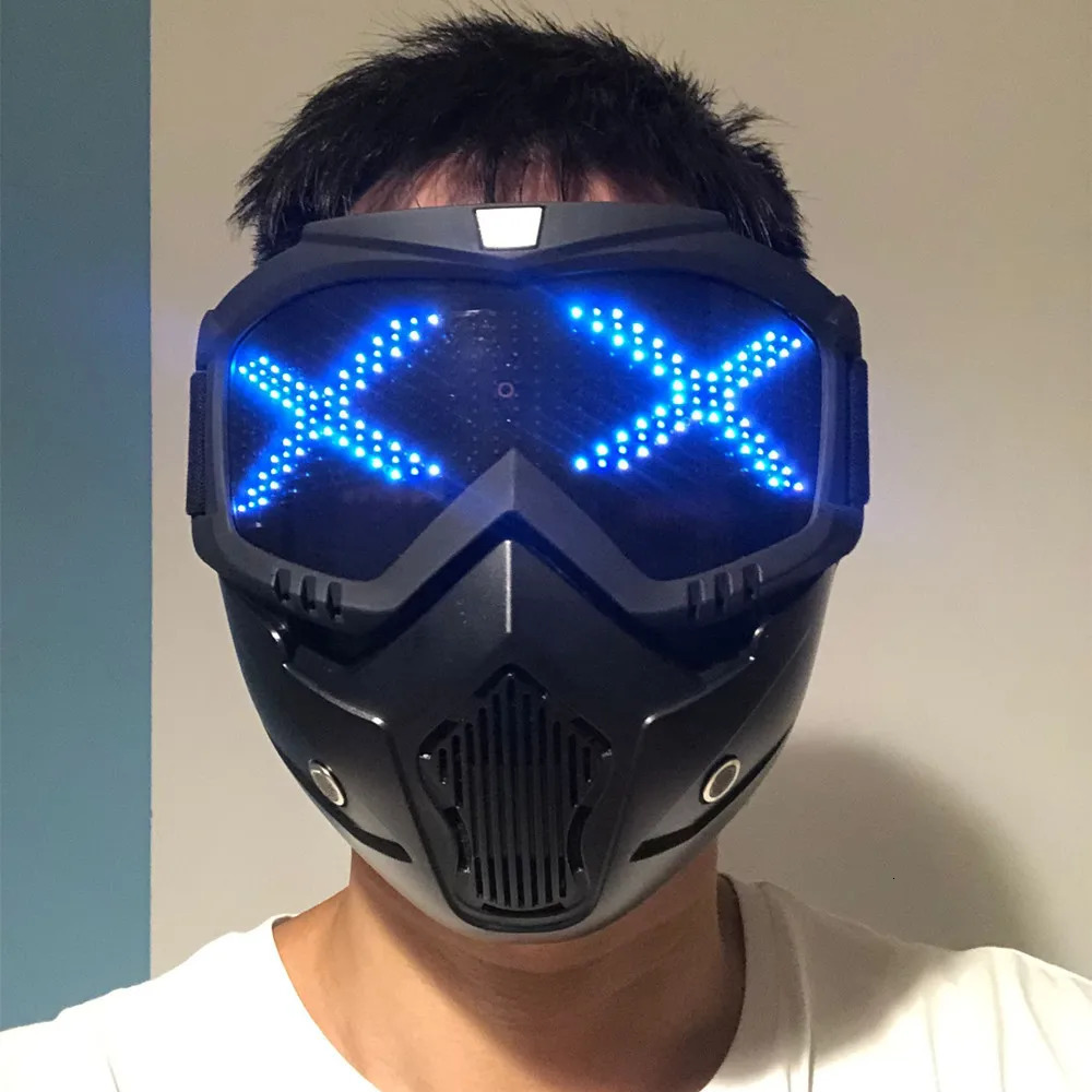 Detachable Bluetooth Rgb Led Light Up Party Motorcycle Offroad Wind Riding Goggles Mask Builtin Battery Display board 240712