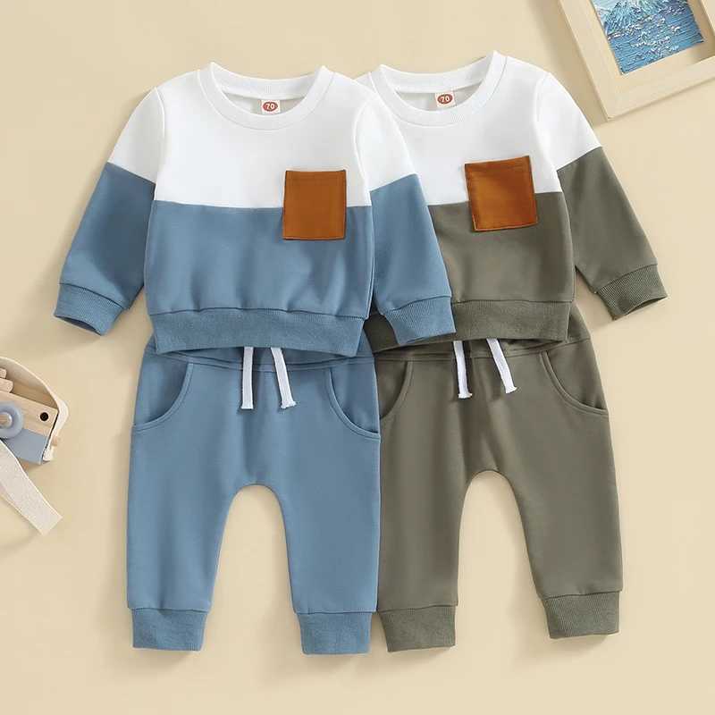 Clothing Sets 2023-05-19 Lioraitiin 0-3T Toddler Boys Fall Outfits Contrast Color Pocket Long Sleeve Sweatshirts Solid Long Pants Clothes Set