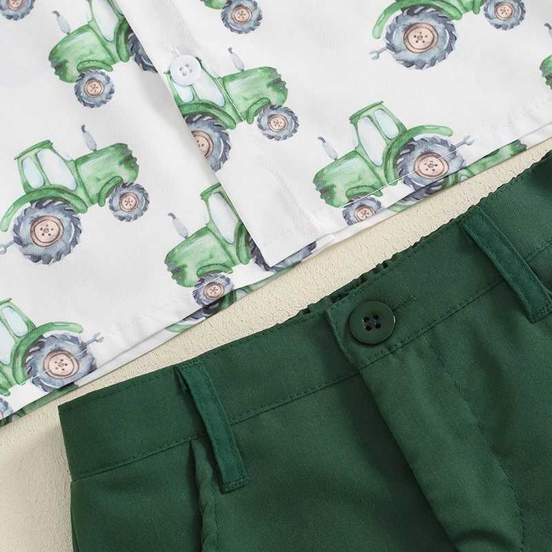 Clothing Sets 2024-05-17 Lioraitiin Toddler Boys Summer Outfits Bowtie Tractor Print Turn-Down Collar Short Sleeve Shirts Tops Shorts 2Pcs Set