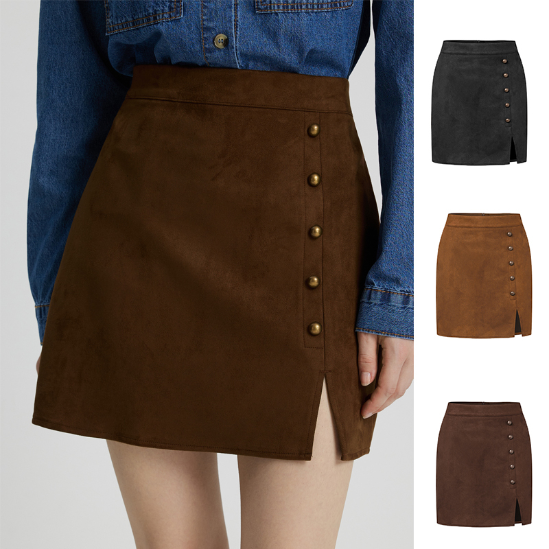 2024 TEMU Autumn winter women's solid color suede European and American high waist hot girl hip short skirt