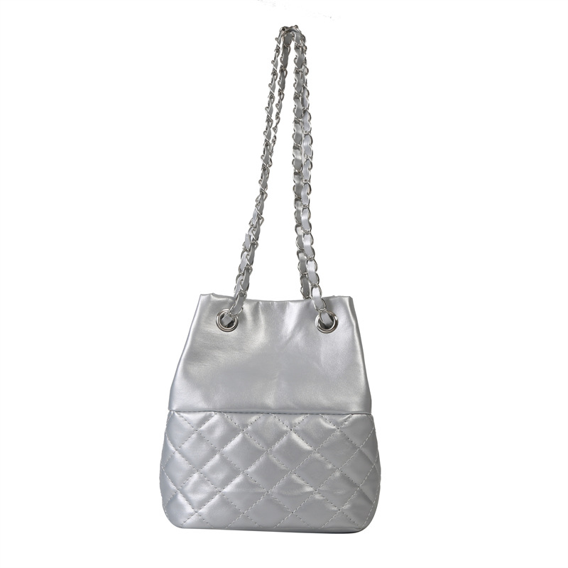 2025 Designer High small 3 end women's 2023 new summer versatile shoulder crossbody texture dia grid chain bucket bag