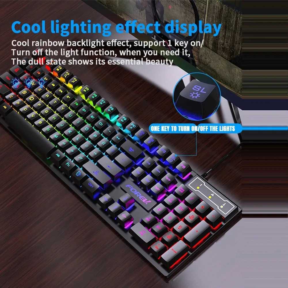 Backlit Mechanical Keyboard Wired Gaming Keyboard waterproof Luminous 104 key keyboard And Mouse Set for Gamer PC Laptop OfficeM240715