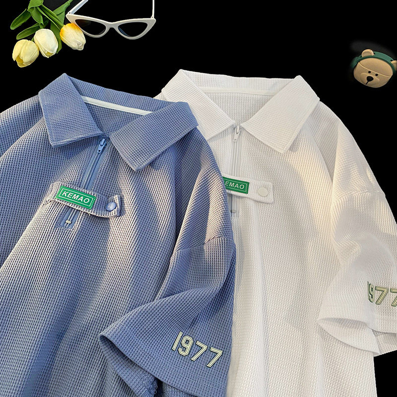 Designer Women's T-shirt Half Zipper Letter Embroidered Collar Short Sleeve Outdoor Sports and Leisure Top College Style