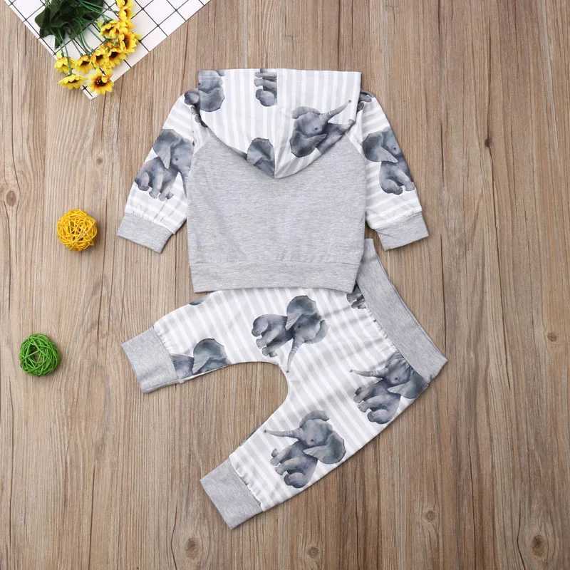 Clothing Sets 2019-07-10 Lioraitiin 0-18m Newborn Baby Boy Clothes Print Elephant Hoodies Tops Striped Long Pants Outfits Set Fall Clothes