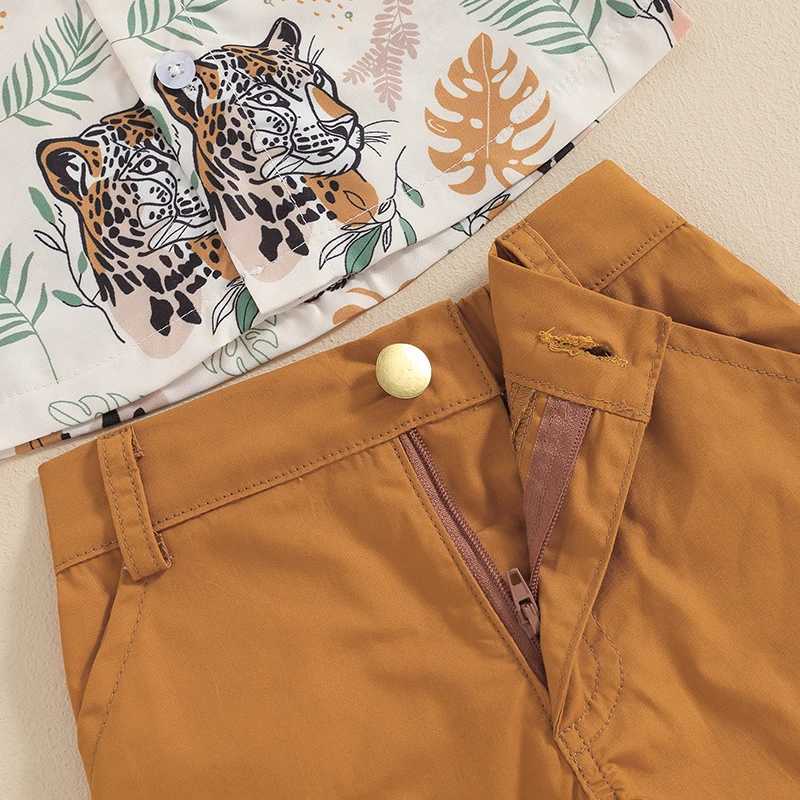 Clothing Sets Kids Clothes Outfit Summer Boy Clothing Sets Short Sleeve Leaves Deer Tiger Print Shirt Shorts Children Clothing 6M-4Y