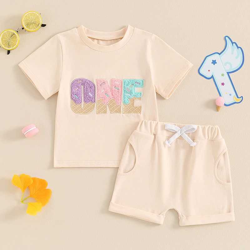 Clothing Sets 2024-03-25Lioraitiin Infant Baby Boy Girl 1st Birthday Outfit Letter Embroidery Short Sleeve T-Shirt with Solid Color Shorts Set