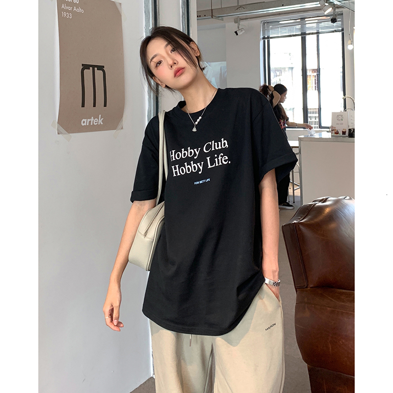 Official picture Tiktok pure cotton back bag with seam edge Chaopai Korean summer short sleeved T-shirt women