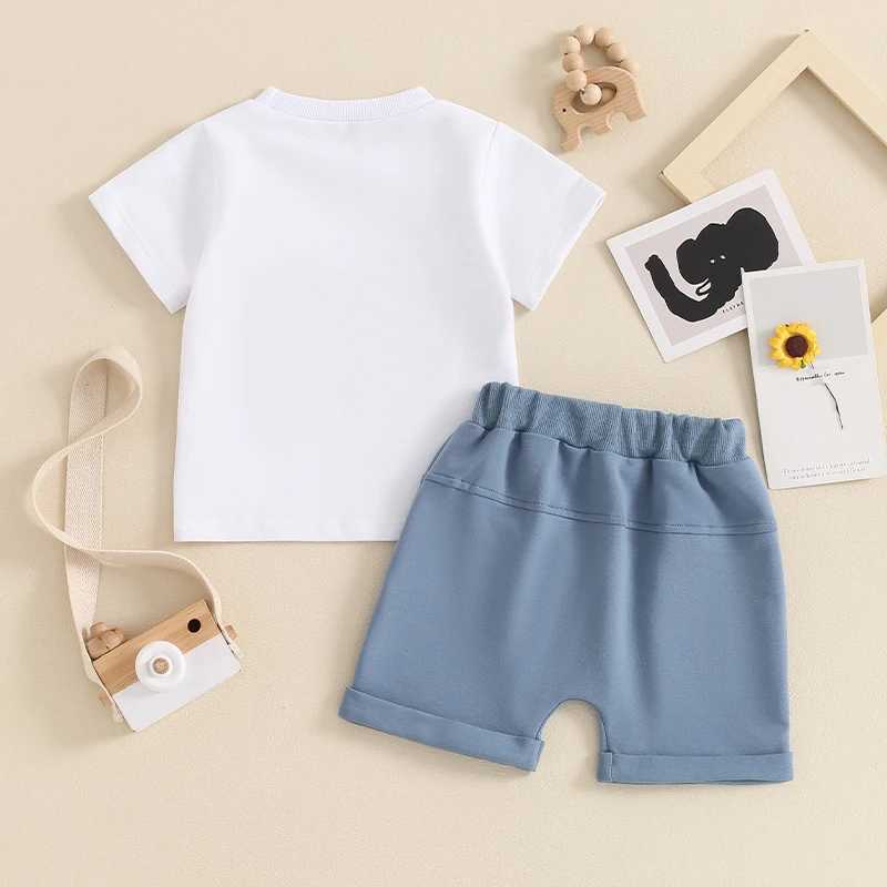 Clothing Sets 2024-03-19 Lioraitiin Toddler Boy Summer Outfit Dinosaur Embroidery Short Sleeve Tops with Elastic Waist Solid Color Shorts Set