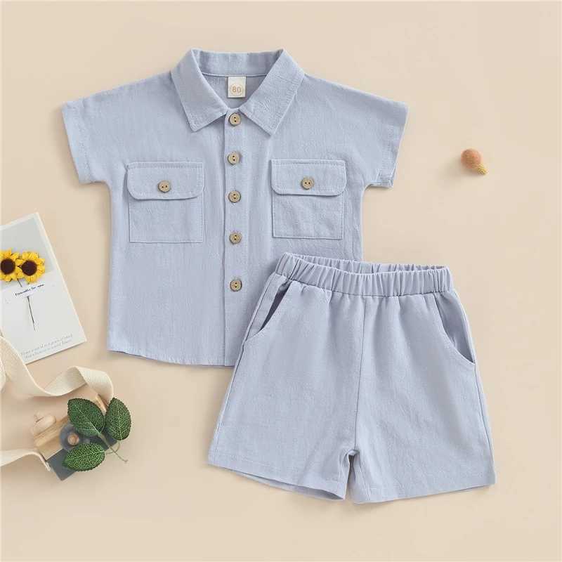 Clothing Sets Kids Boys Summer Outfits Solid Color Turn-Down Collar Short Sleeve Shirts and Elastic Waist Shorts 2Pcs Children Clothes Set