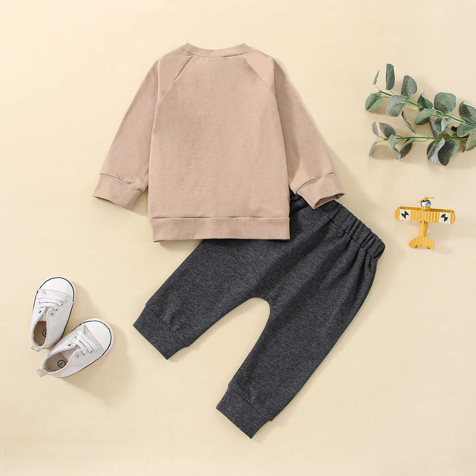 Clothing Sets 2022-08-29 Lioraitiin 0-3Years 2Pcs Baby Boys Casual Outfit Letter Print Long Sleeve Sweatshirt Elastic Waist Pants Set