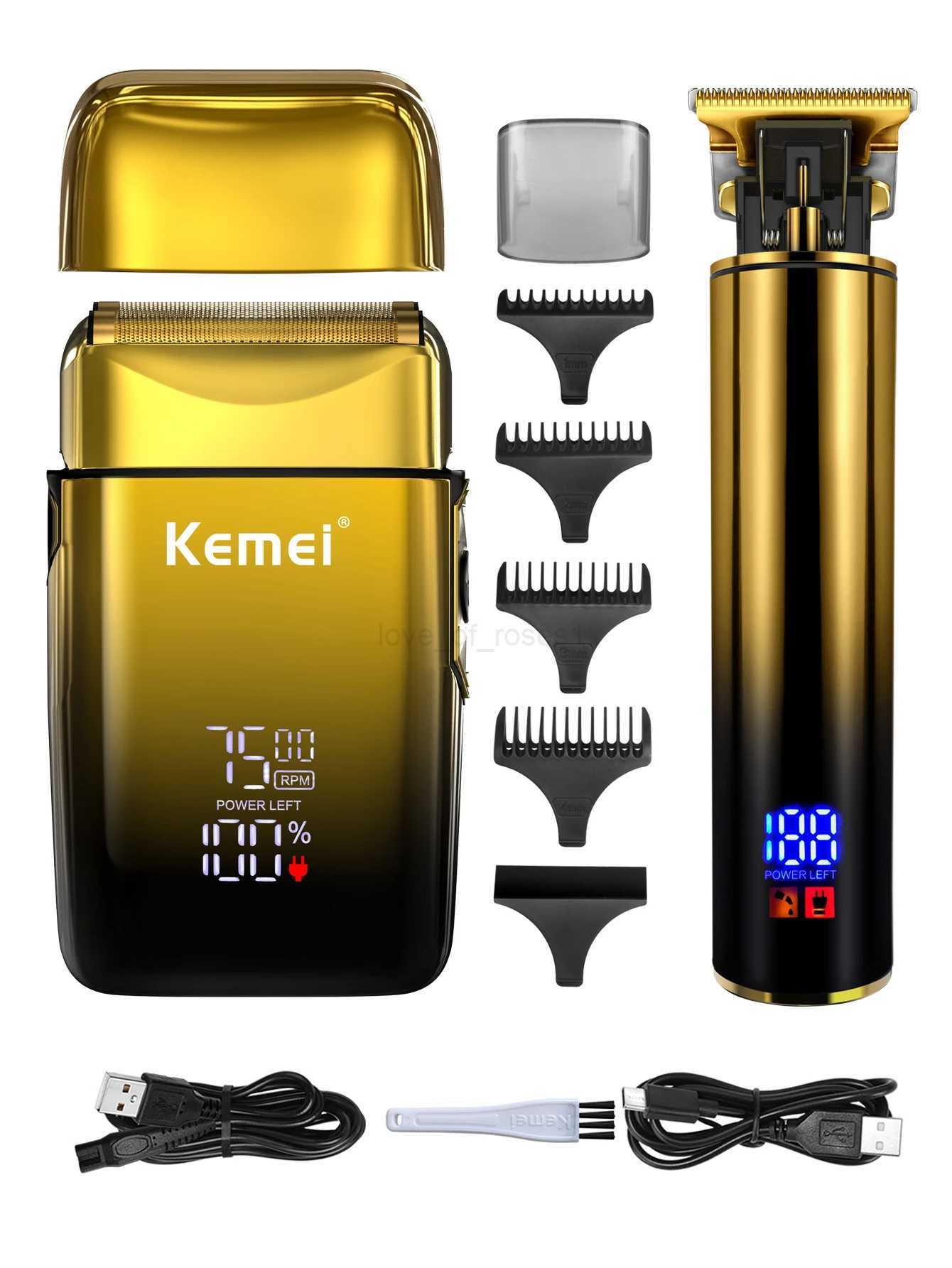 KEMEI 2-in-1 Electric Hair Trimmer Set Mens Foil Shaver Professional Razor Barber Haircut Kit Beard Trimmer with LCD Display M250403