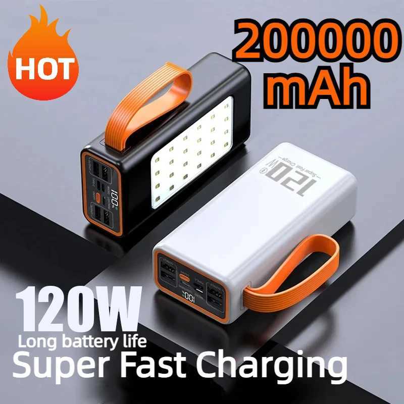 120W Super Fast Charging 200000mAh Power Bank for Iphone 15 Pro Max Laptop LED Light Powerbank Portable External Battery ChargerM240715