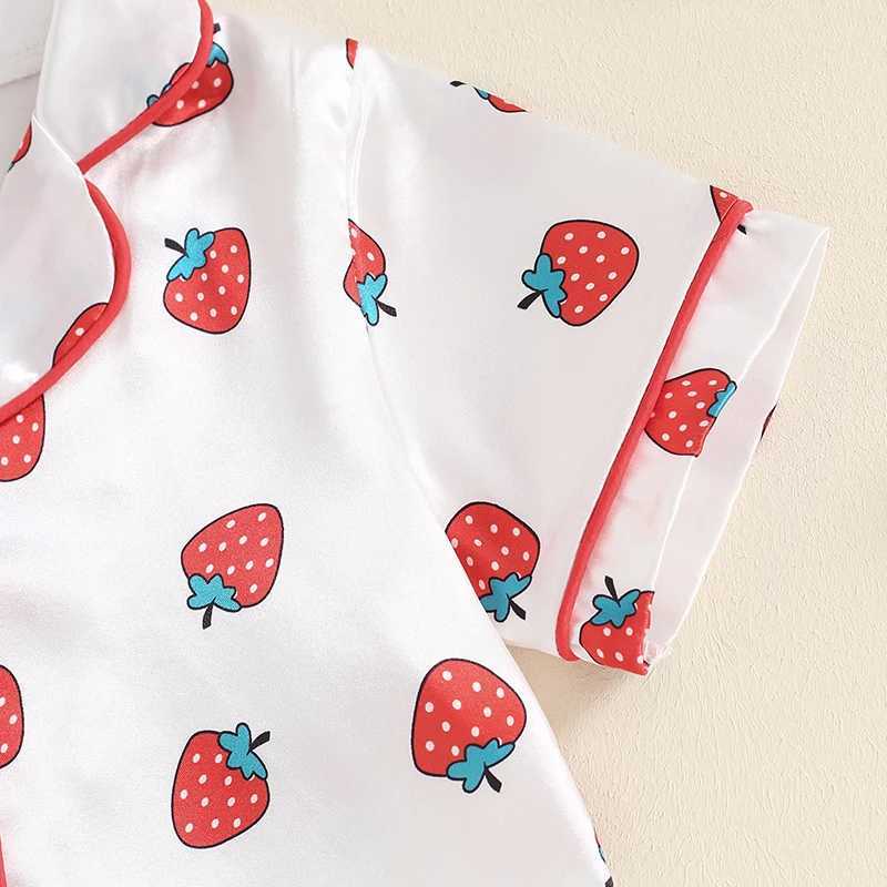 Clothing Sets 2024-04-26 Lioraitiin Baby Girl 2Pcs Pajama Set Short Sleeve Strberry Print Button Shirt + Shorts Set Kid Loungewear