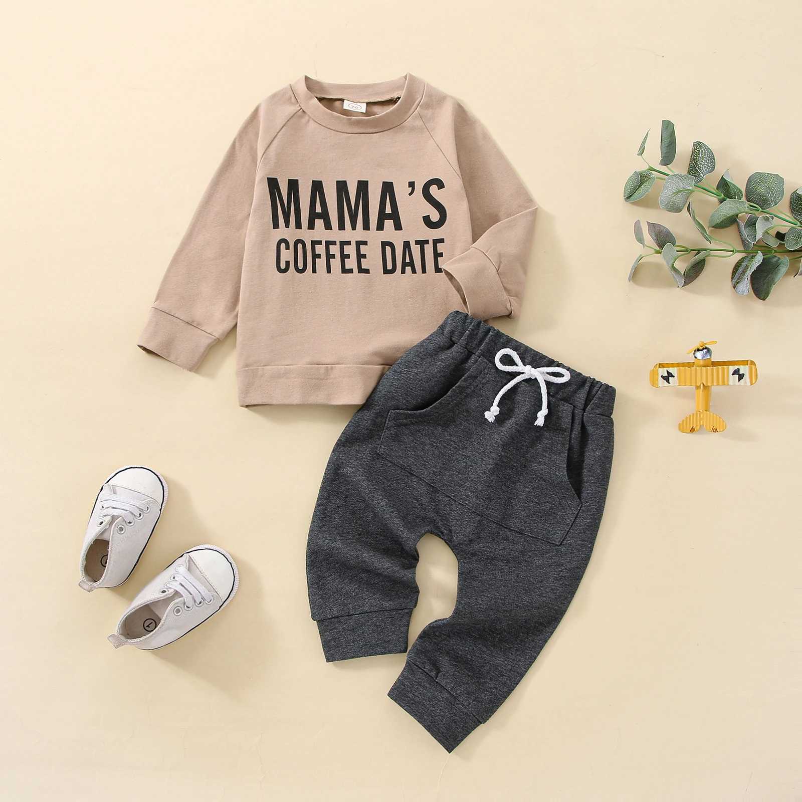 Clothing Sets 2022-08-29 Lioraitiin 0-3Years 2Pcs Baby Boys Casual Outfit Letter Print Long Sleeve Sweatshirt Elastic Waist Pants Set