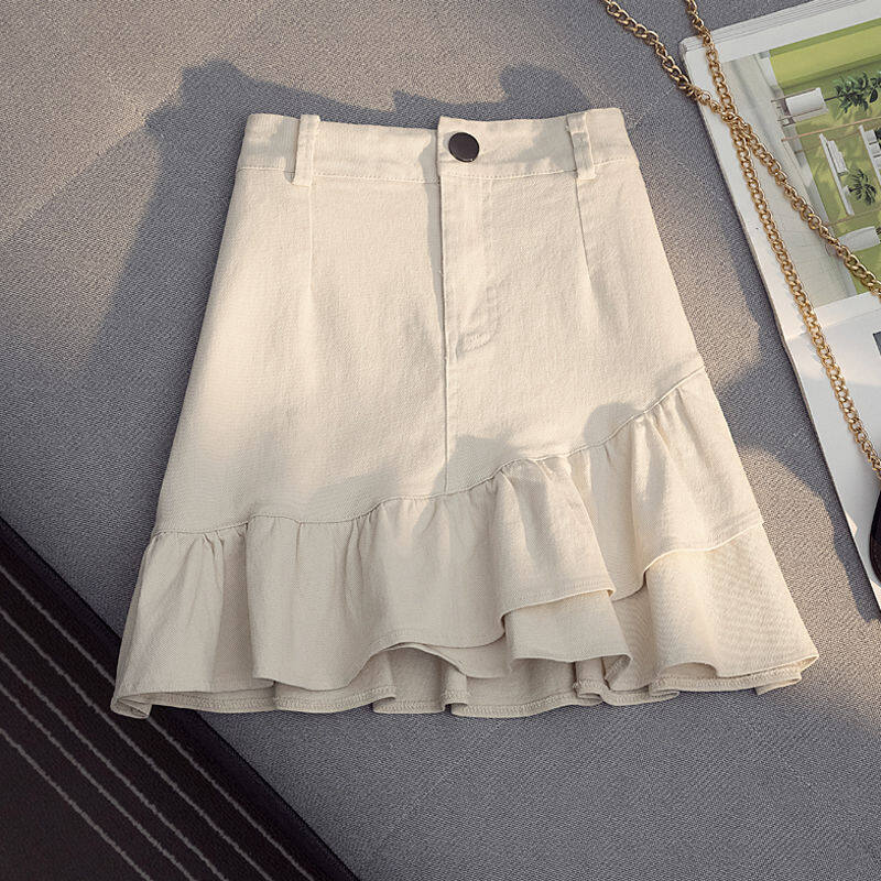202 early spring new women's clothing Korean version fashionable versatile ruffle edge half skirt high waist slimming A-line package with short b